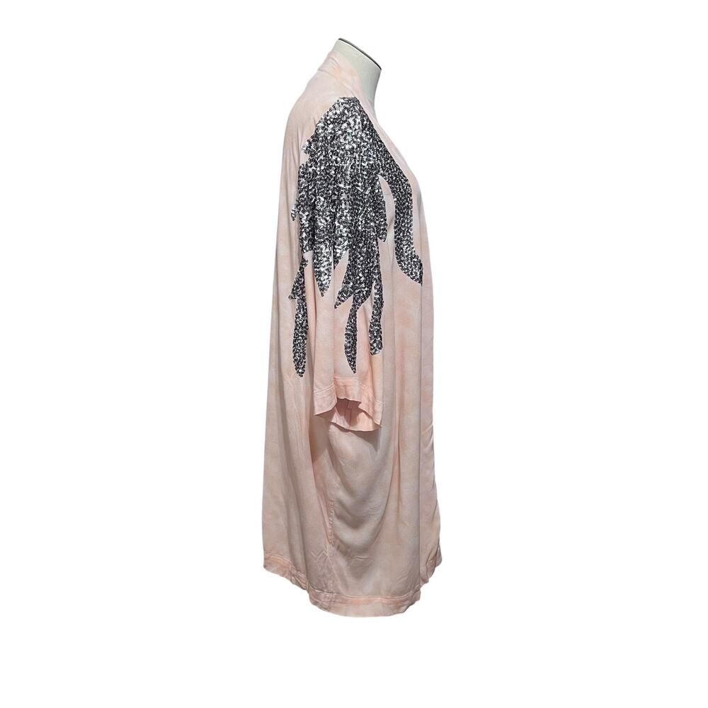 Haute Hippie Tribe Womens Peach Boho Tie Dye Sequin Open Front Kimono Sz L - Picture 4 of 8